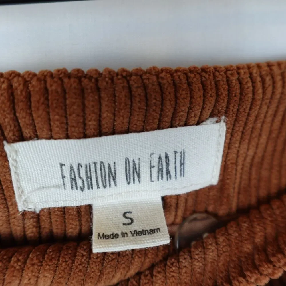 Fashion On Earth Corduroy Skirt Women's Size Small Brown Button Mini Fall Y2K